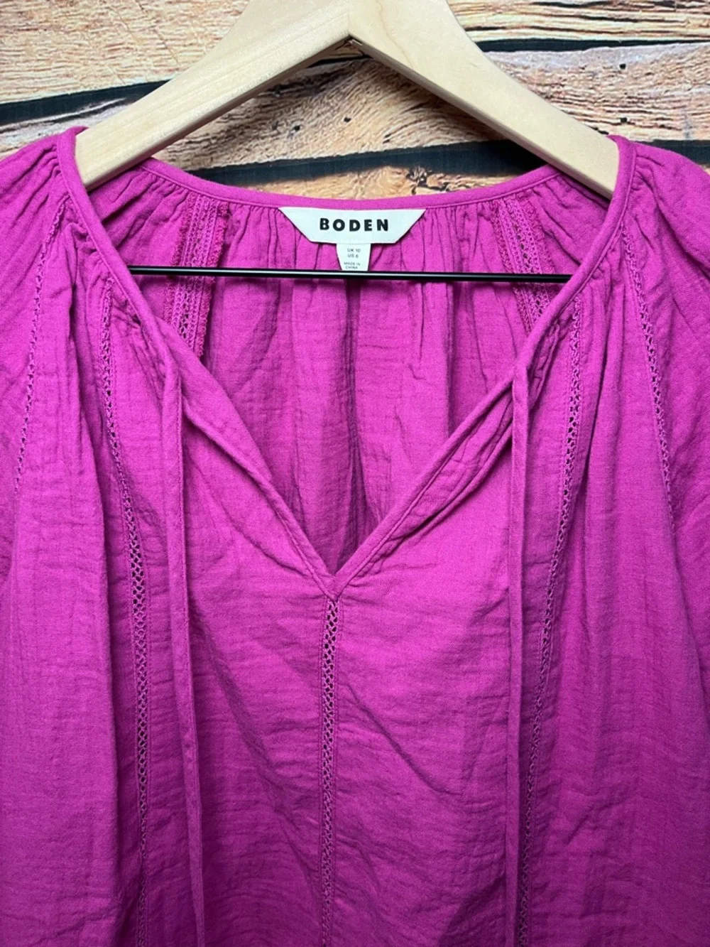 Boden Magenta V-Neck Peasant Blouse (215)